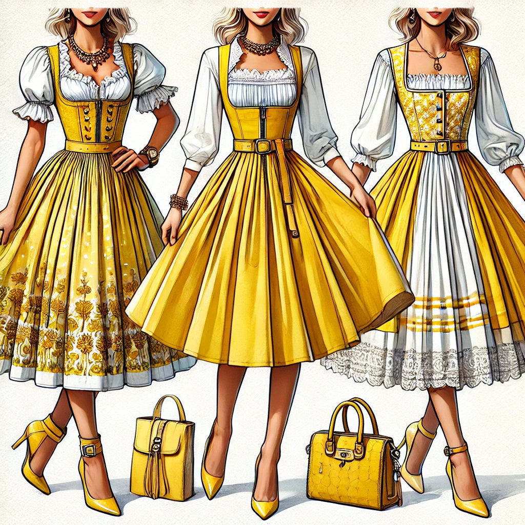 Die Schönheit von gelbem Dirndl, Dirndl mit Reißverschluss vorne und einfarbigem Dirndl