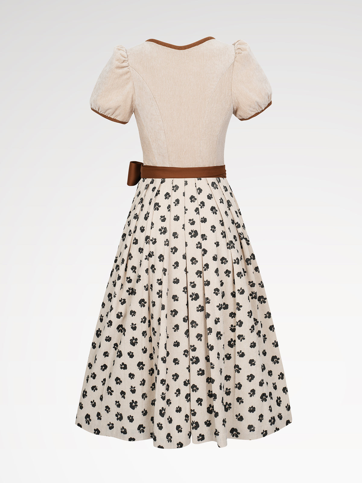 Ladies brown buttons floral pattern dirndl