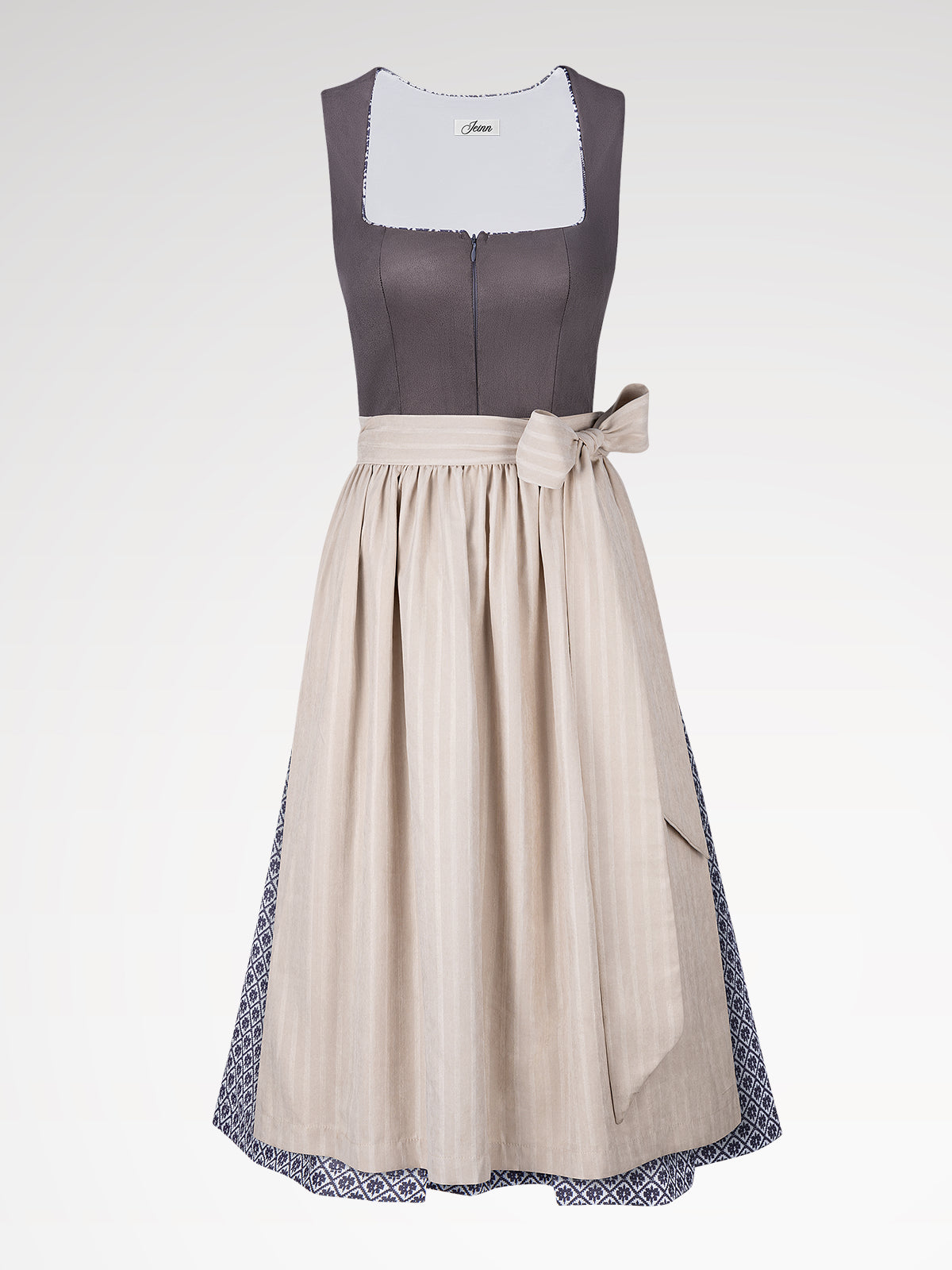 Naisten harmaa suora osa geometrinen kuvio dirndl