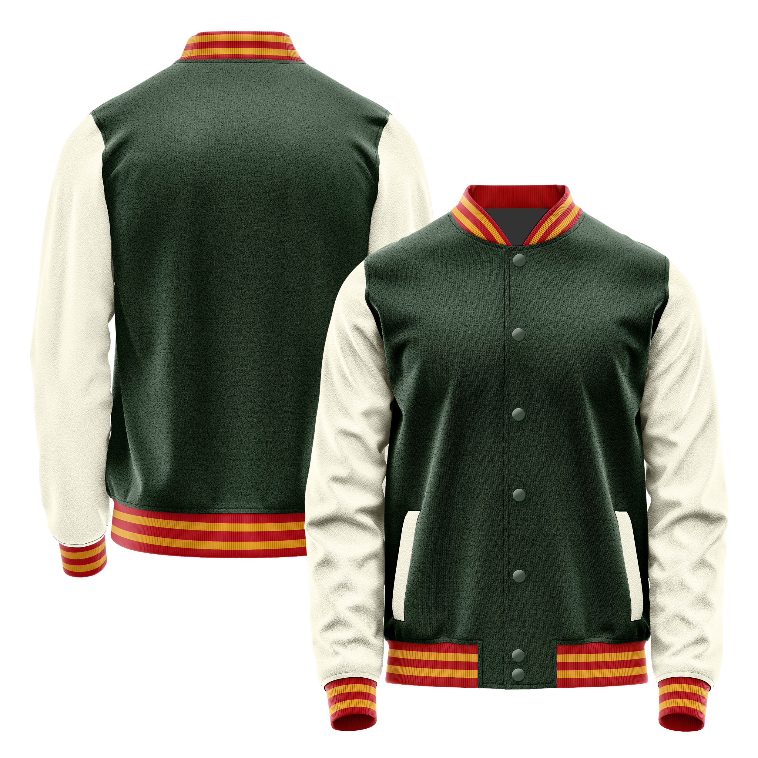 Dunkelgrün & Creme Leder Collegejacke JG06031419