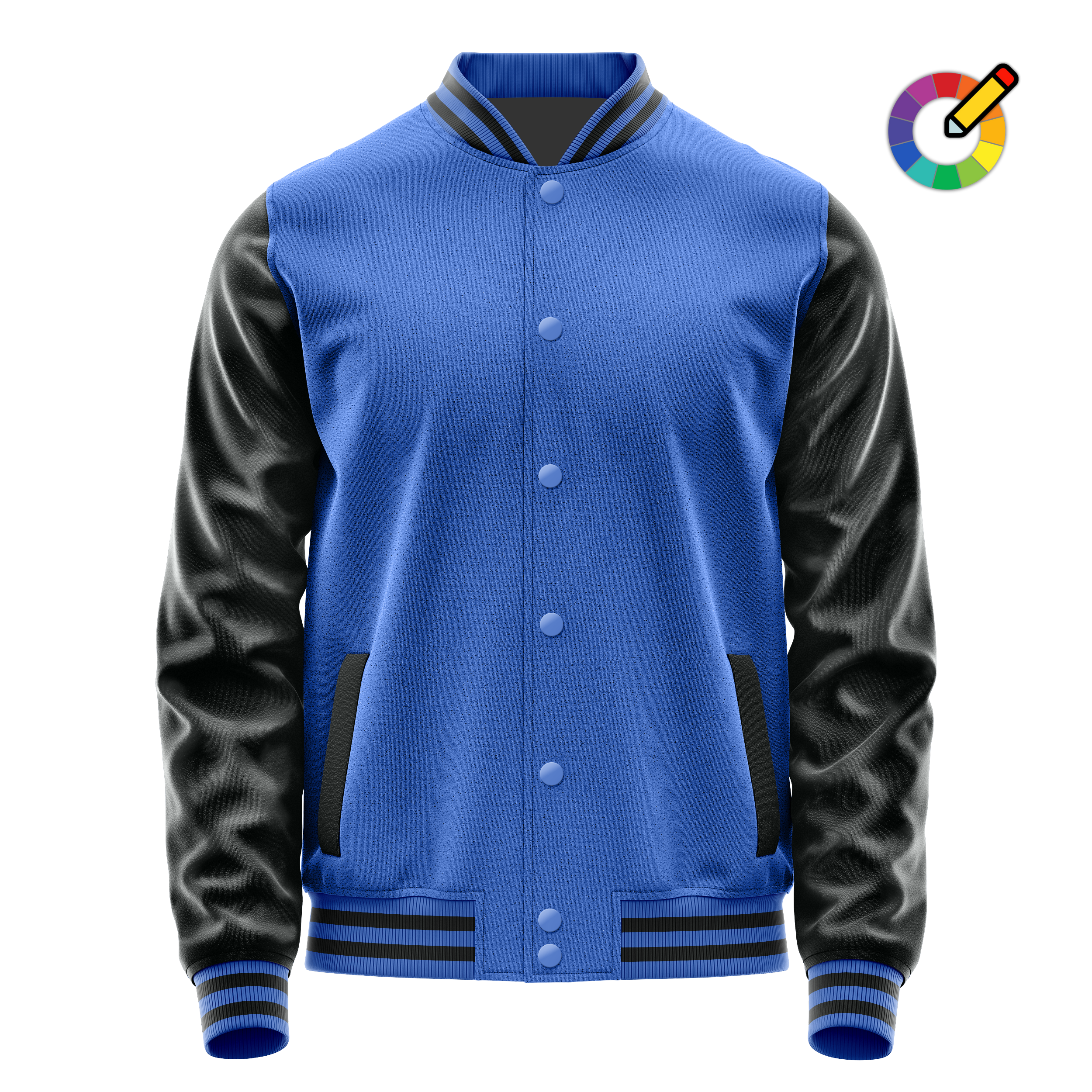 Himmelblau & Schwarz Leder Collegejacke JG09170917