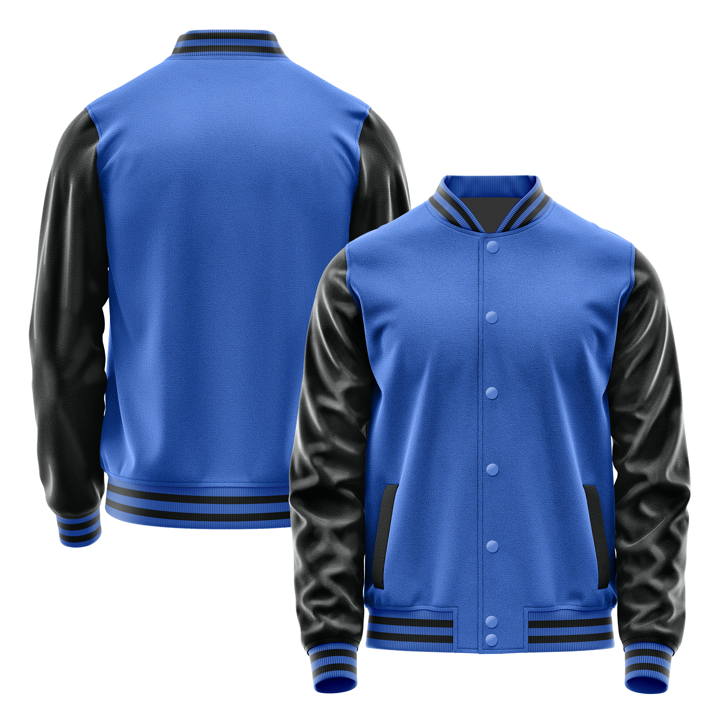Himmelblau & Schwarz Leder Collegejacke JG09170917