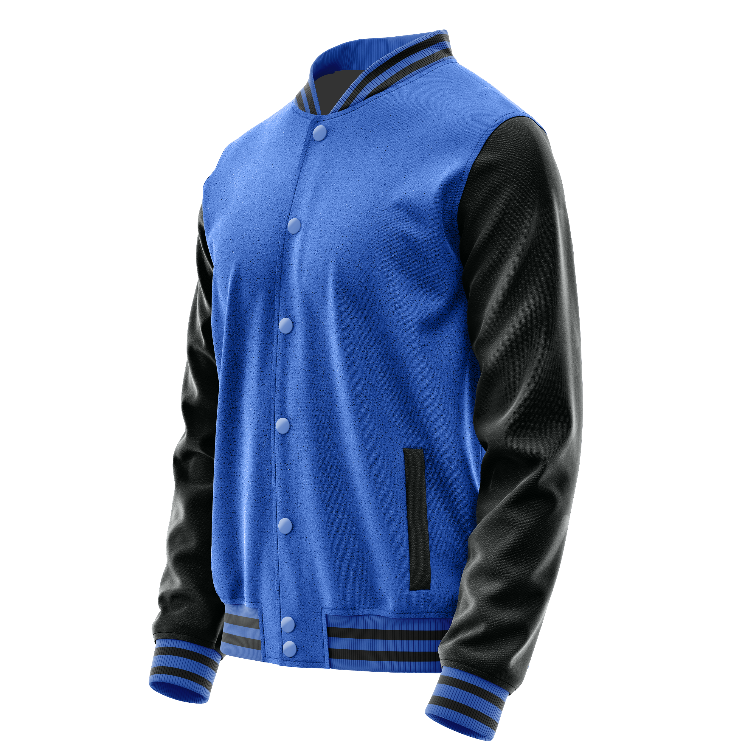 Himmelblau & Schwarz Leder Collegejacke JG09170917