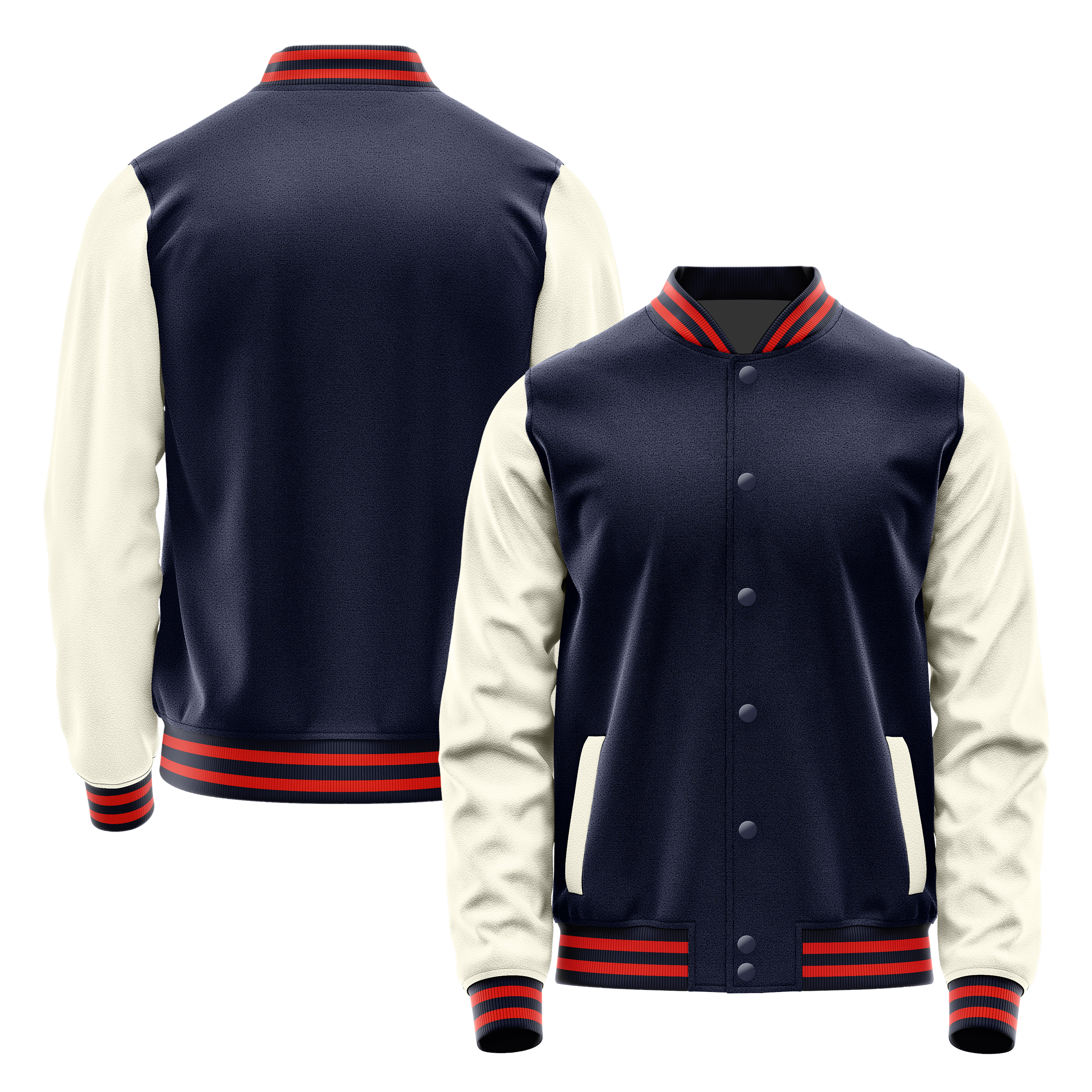 Marineblau & Creme Leder Collegejacke JG11031112