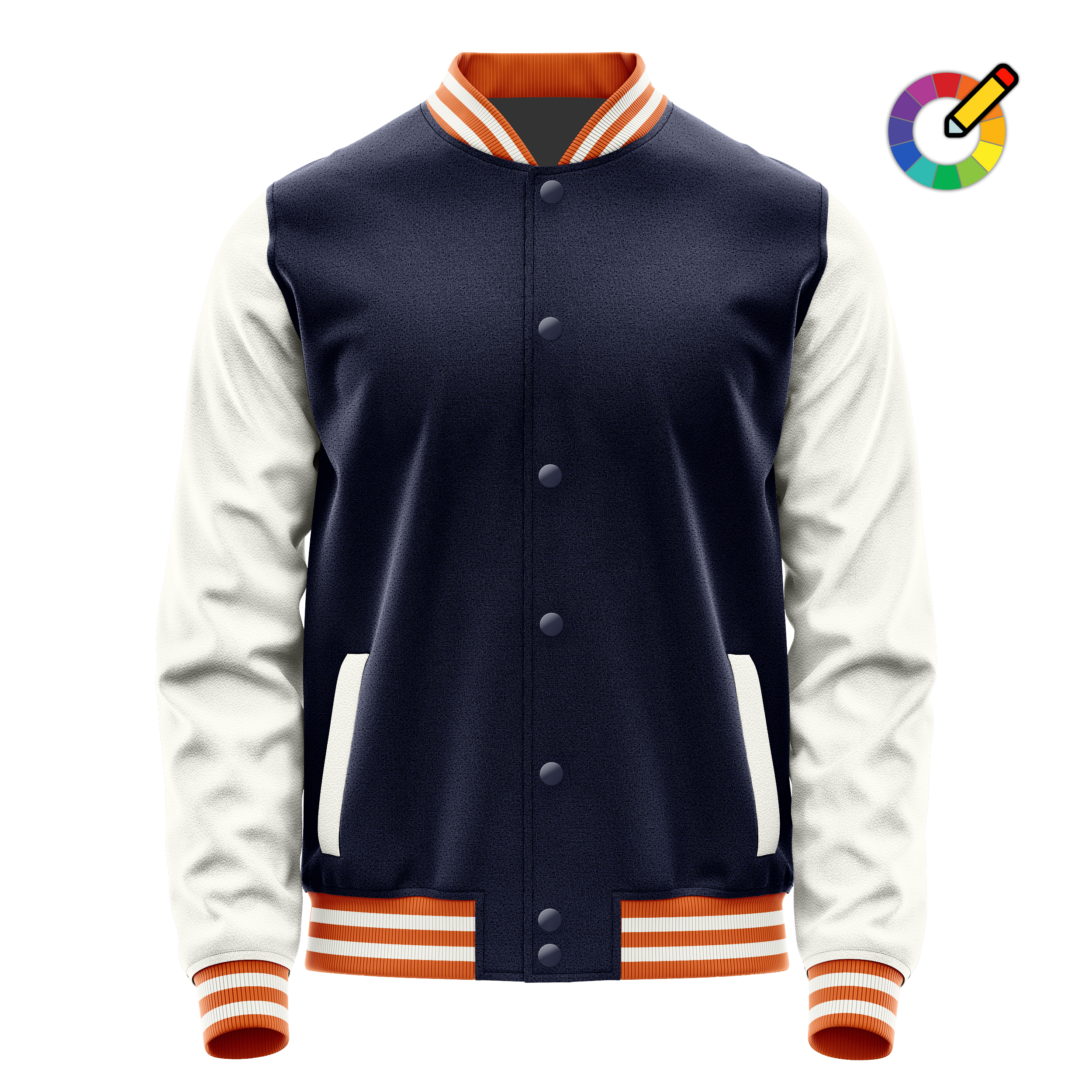 Marineblau & Weiß Leder Collegejacke JG11182818