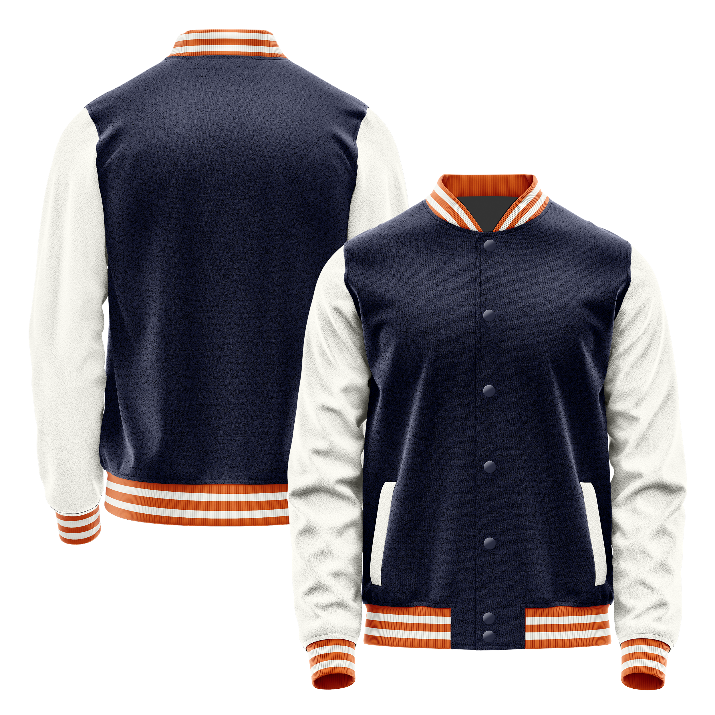 Marineblau & Weiß Leder Collegejacke JG11182818