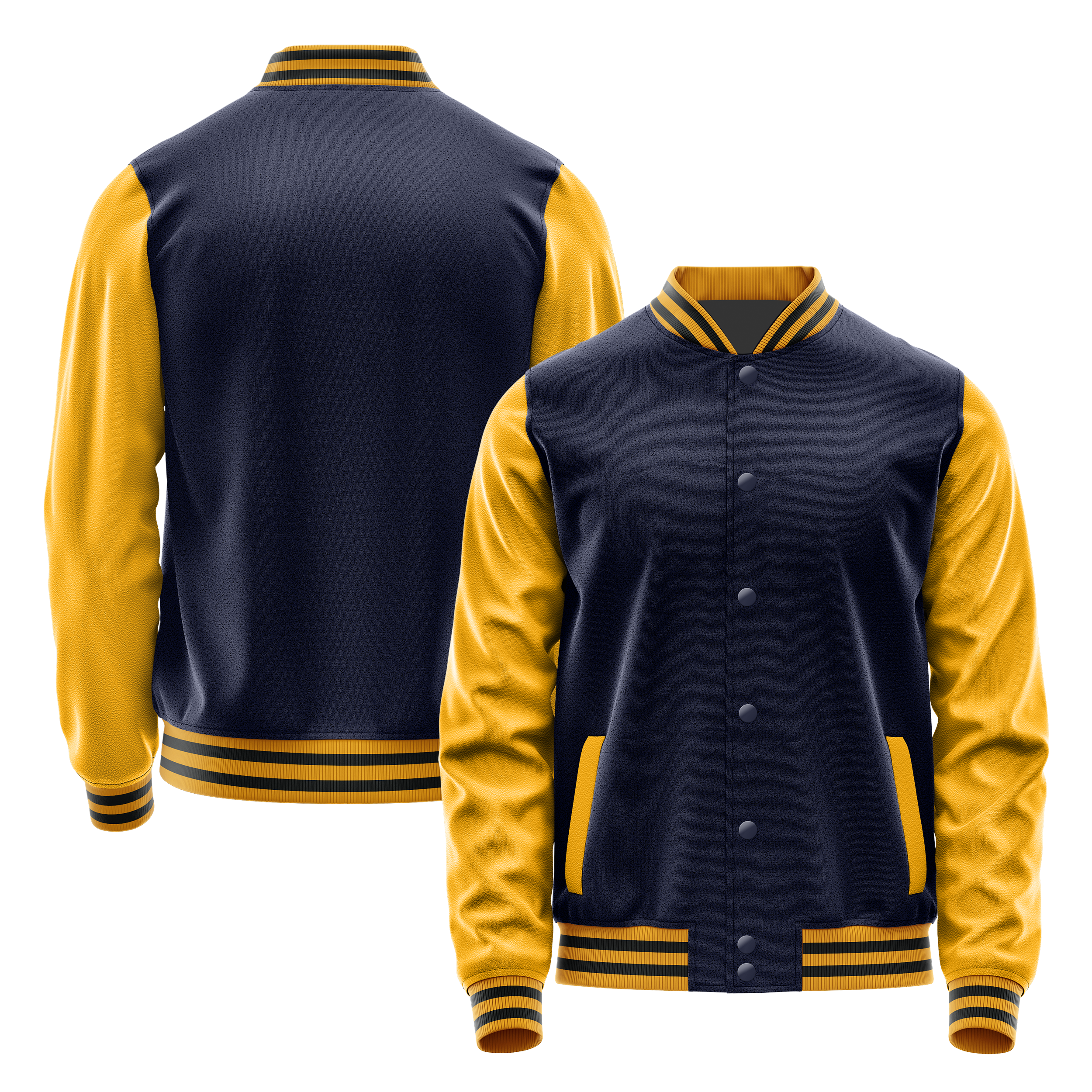 Marineblau & Gelb Leder Collegejacke JG11191917