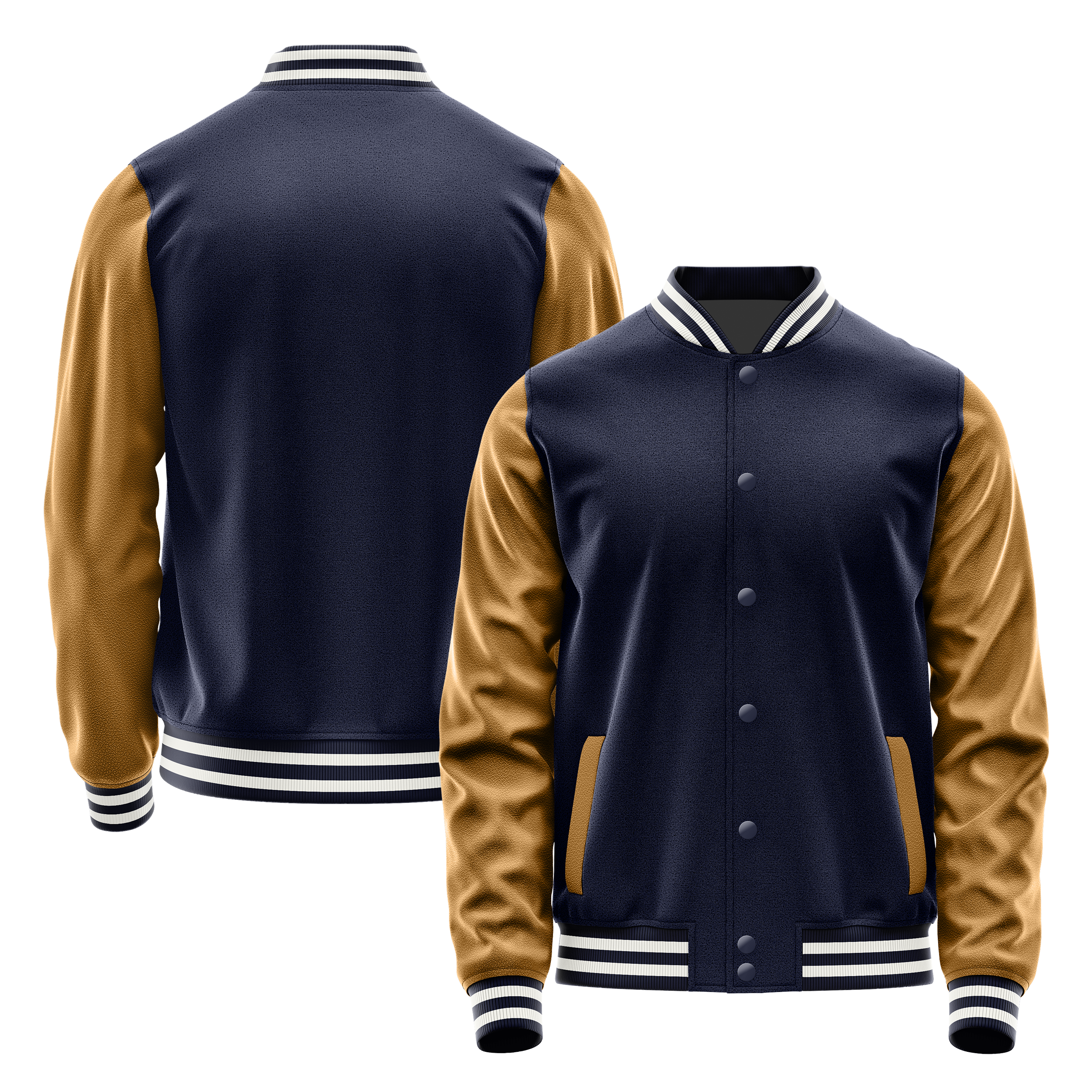 Marineblau & Khaki Leder Collegejacke JG11221118