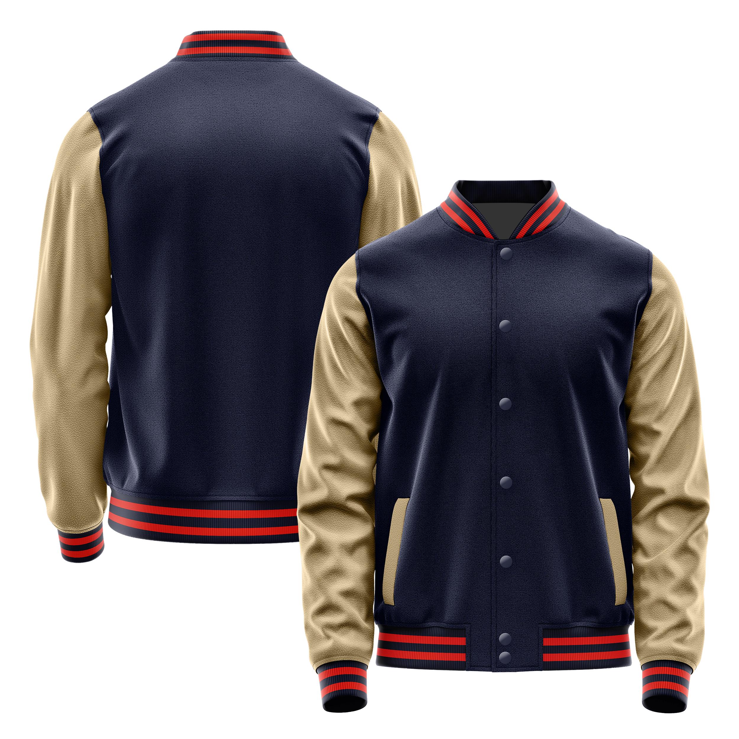 Marineblau & Hellkhaki Leder Collegejacke JG11251112