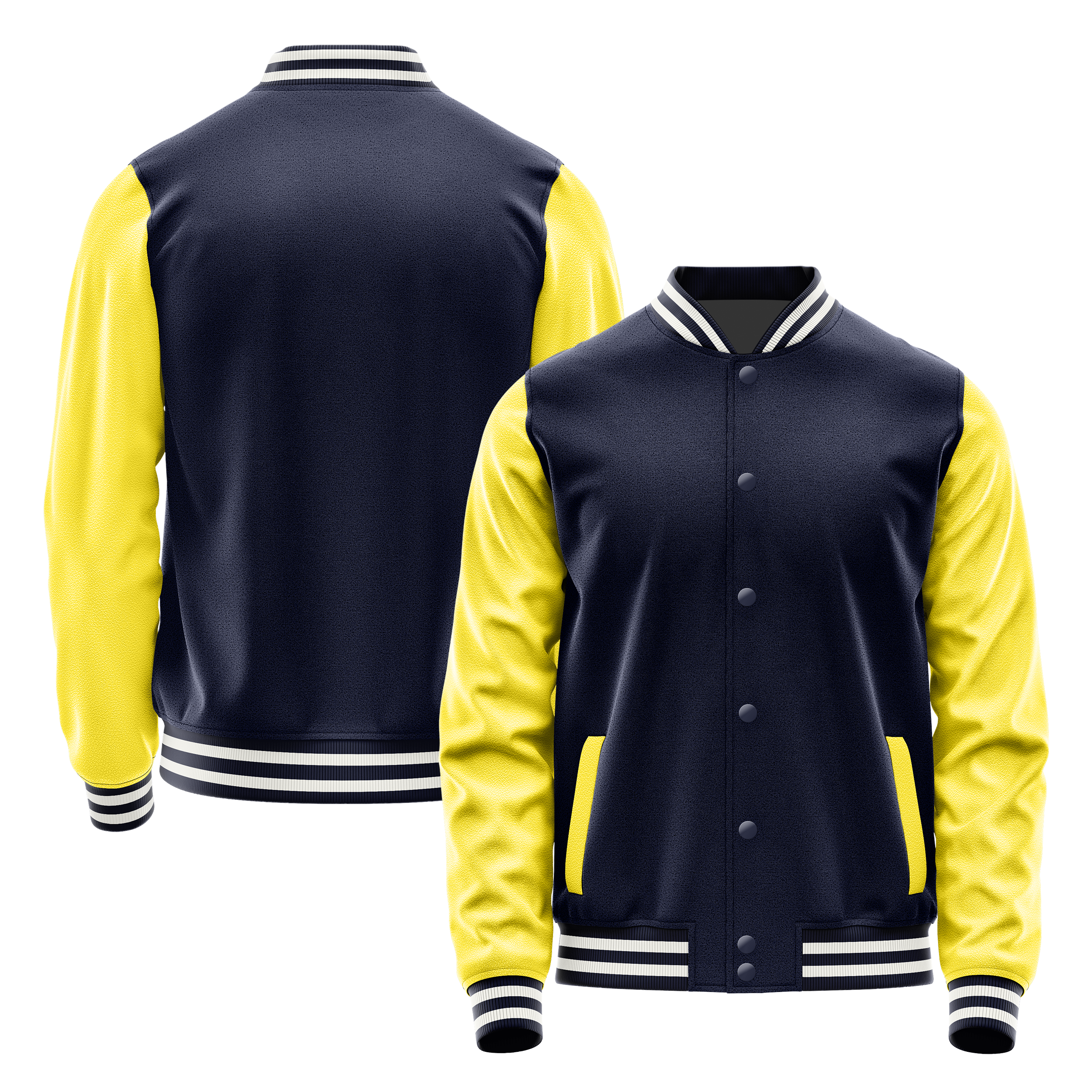 Marineblau & Hellgelb Leder Collegejacke JG11261118