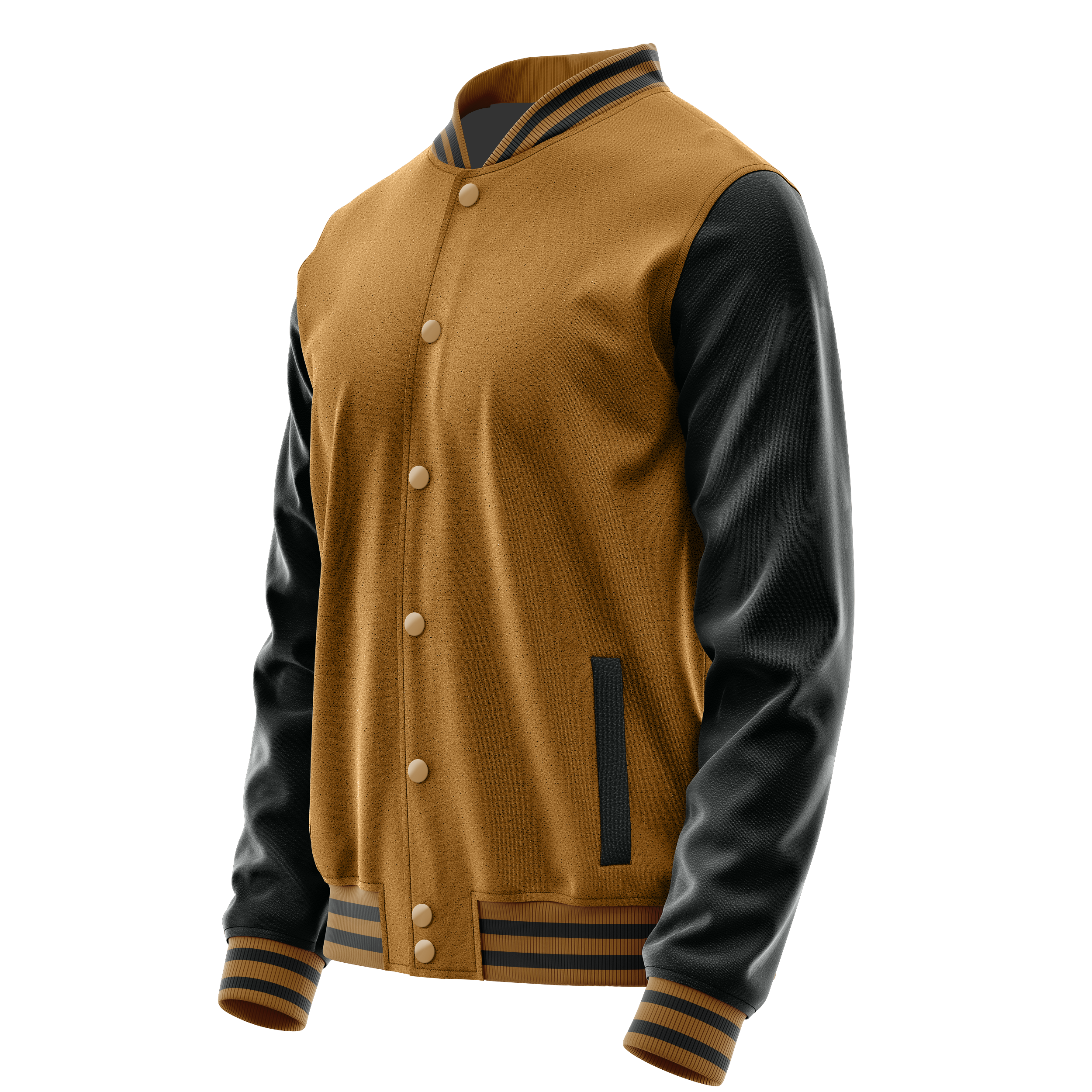 Khaki & Schwarz Leder Collegejacke JG22172217