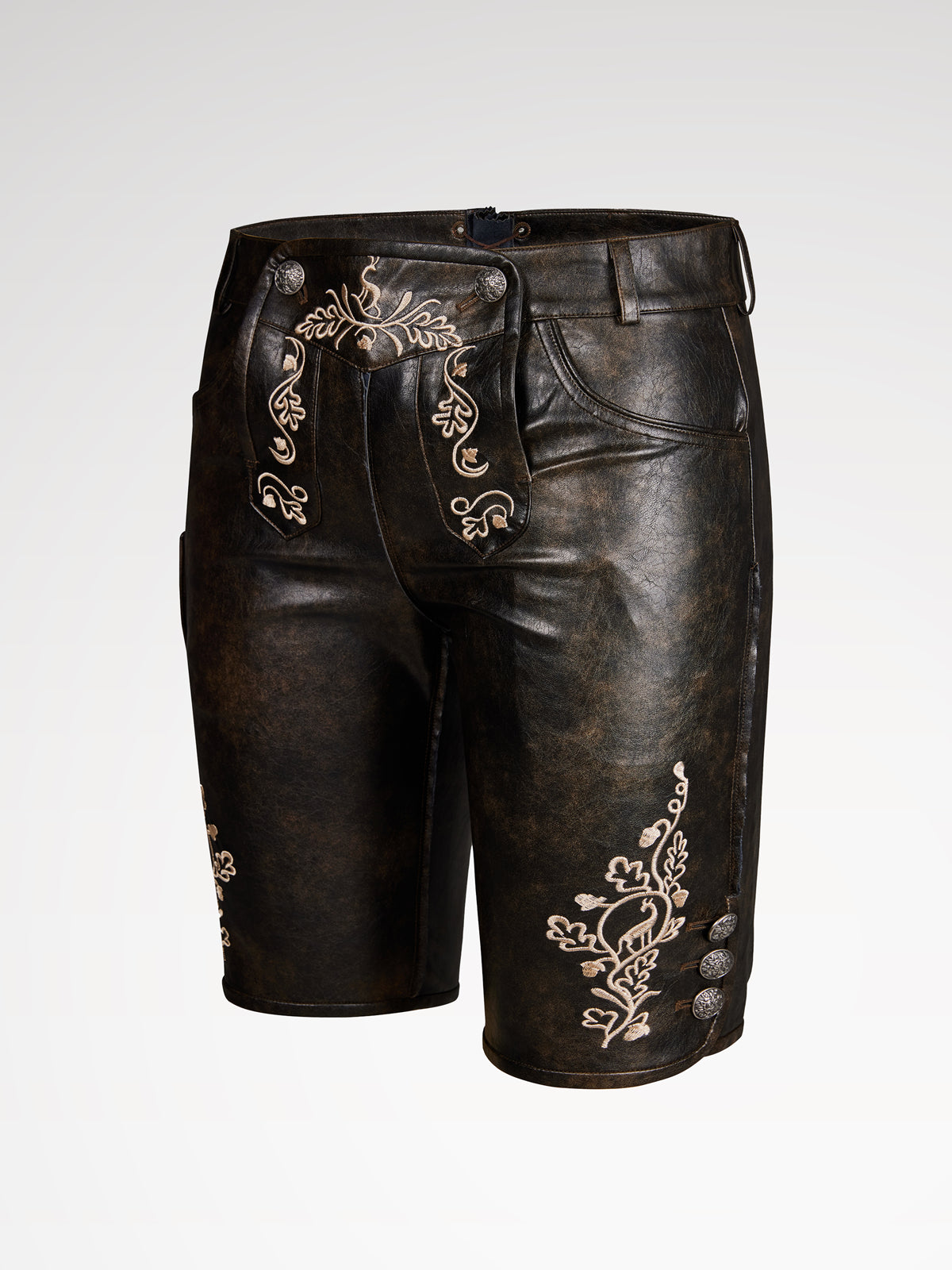 Brown buttons leather pants