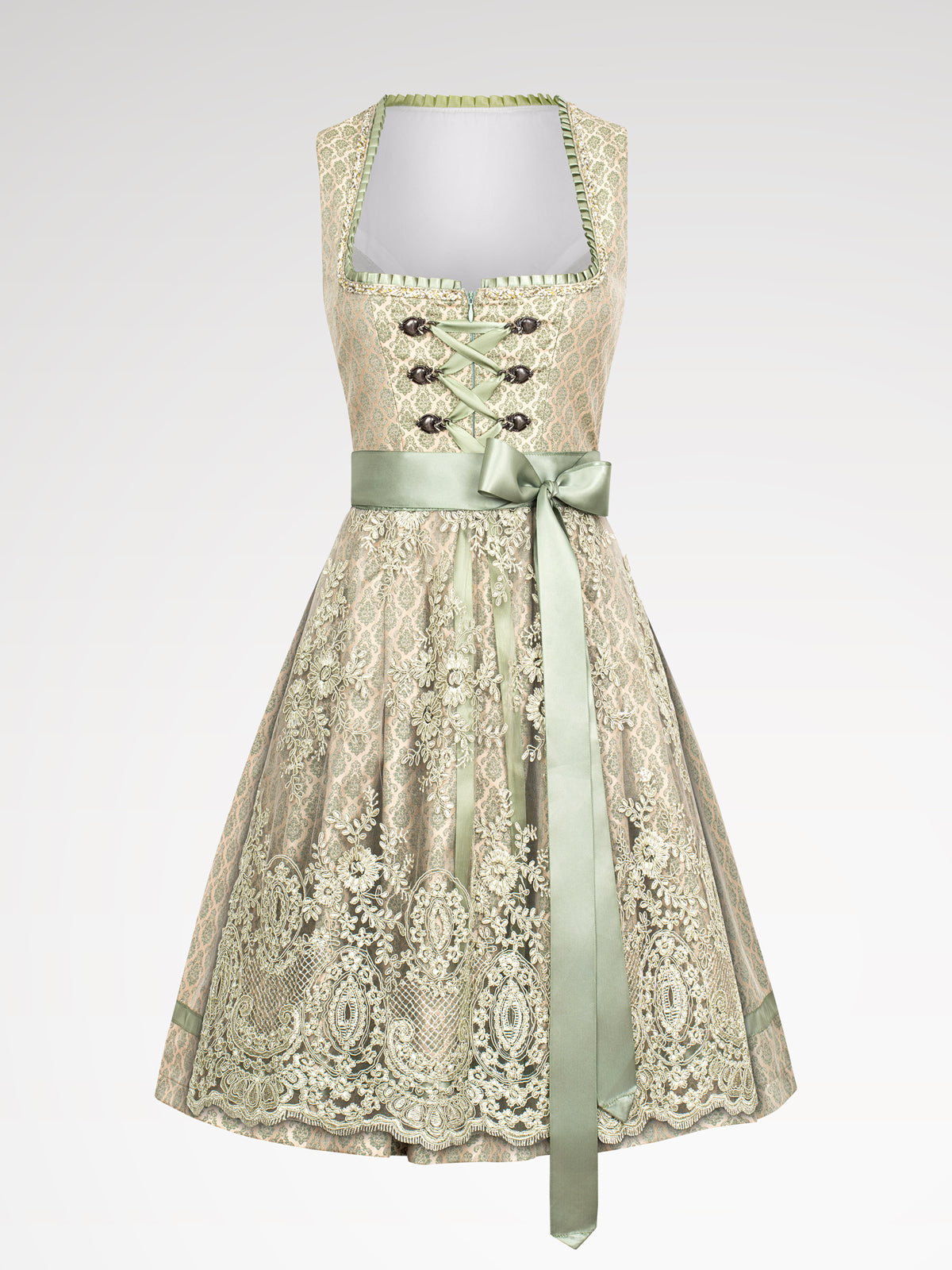 Women's green zipper at the front all over pattern dirndl