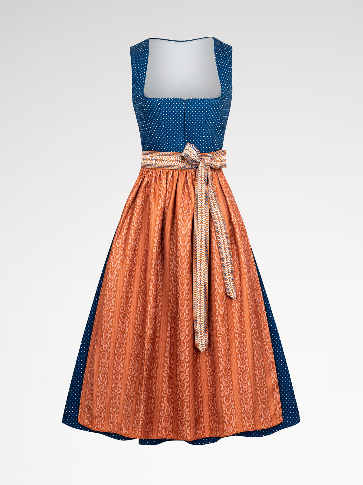 Women blue zipper at the front geometric pattern dirndl
