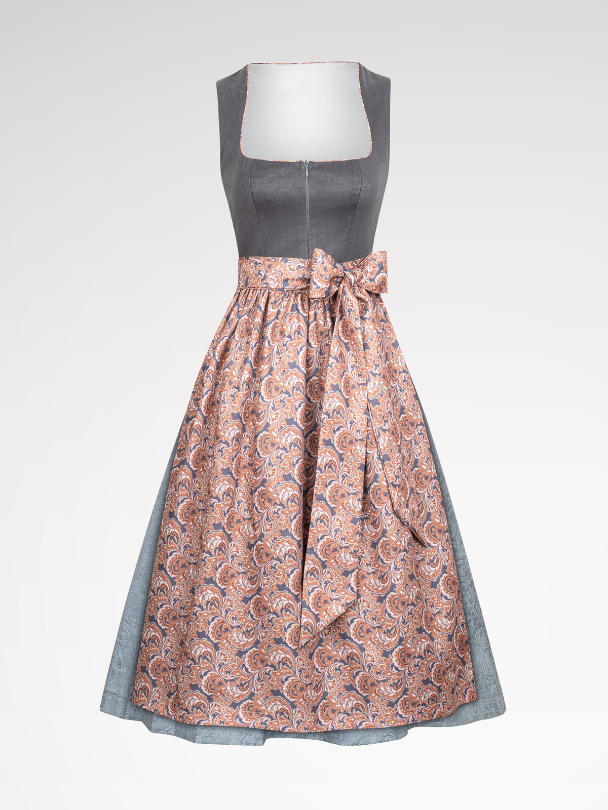 Women's gray zipper at the front all over pattern dirndl