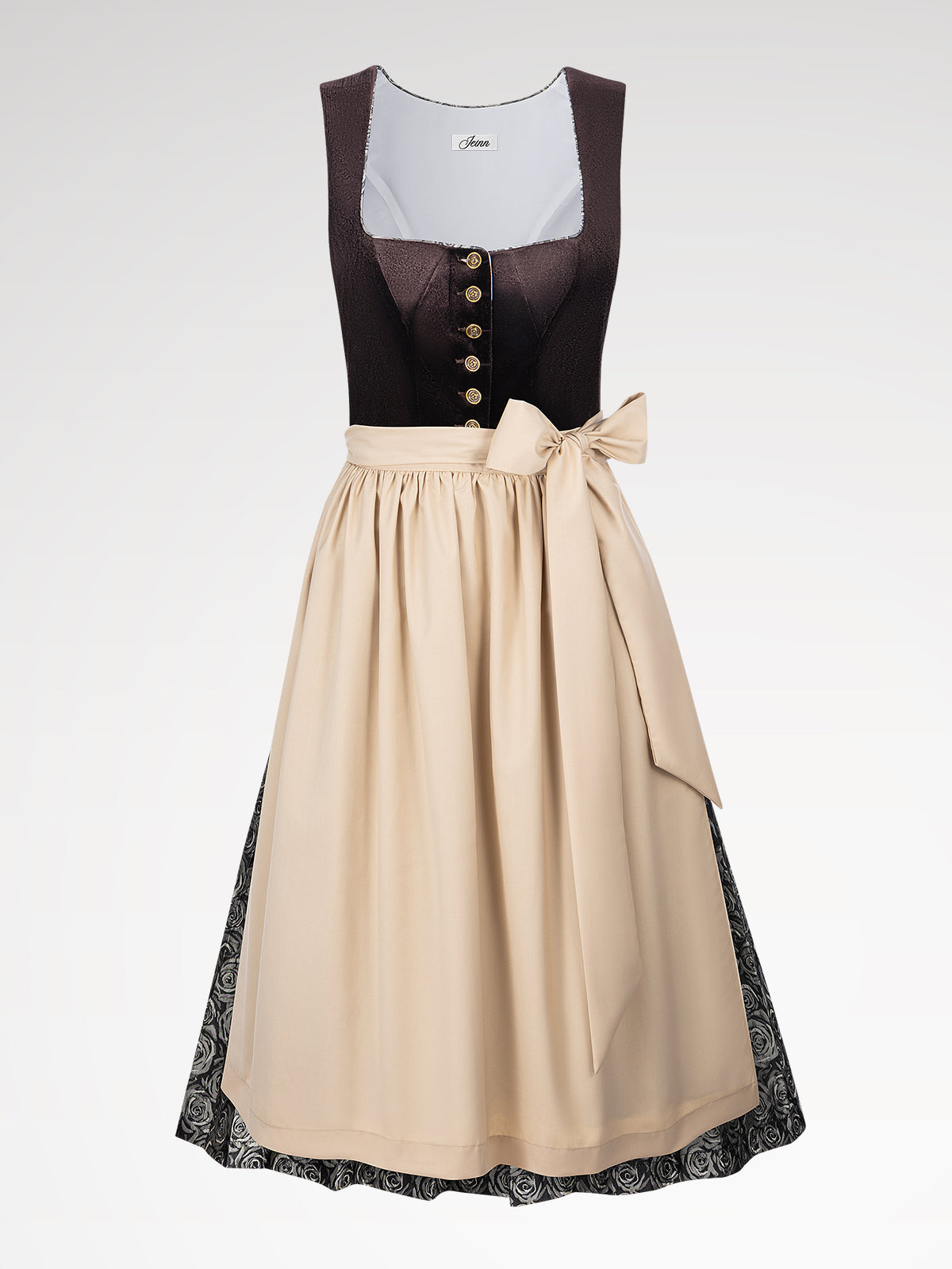 Damen Braun Gerader Ausschnitt Floralem Muster Dirndl