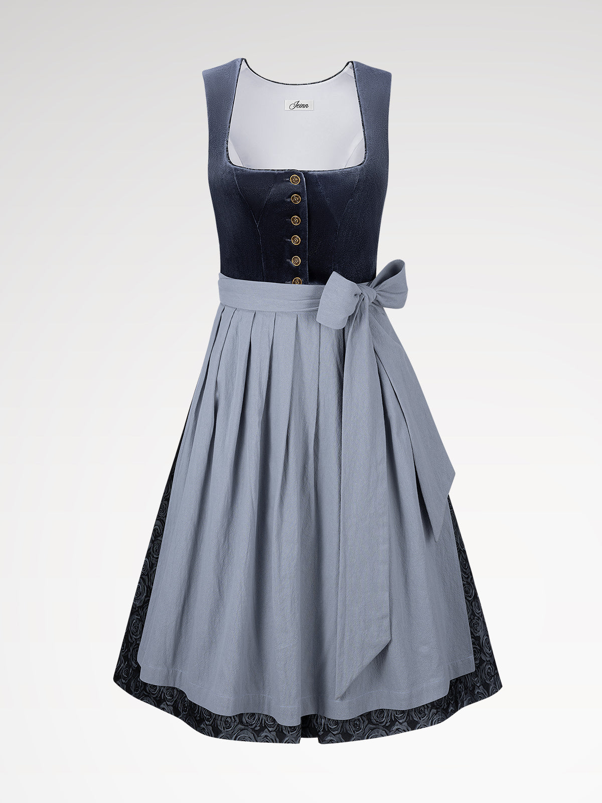 Damen Blau Gerader Ausschnitt Floralem Muster Dirndl