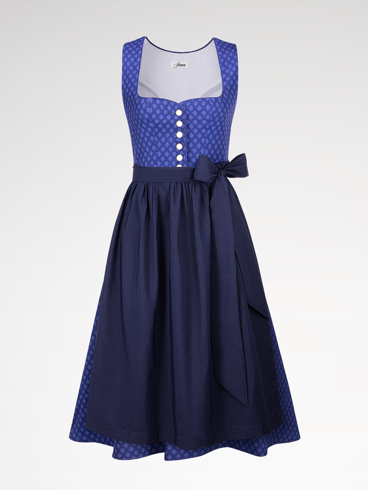 Damen Blau Herz-Ausschnitt Geometrische Muster Dirndl