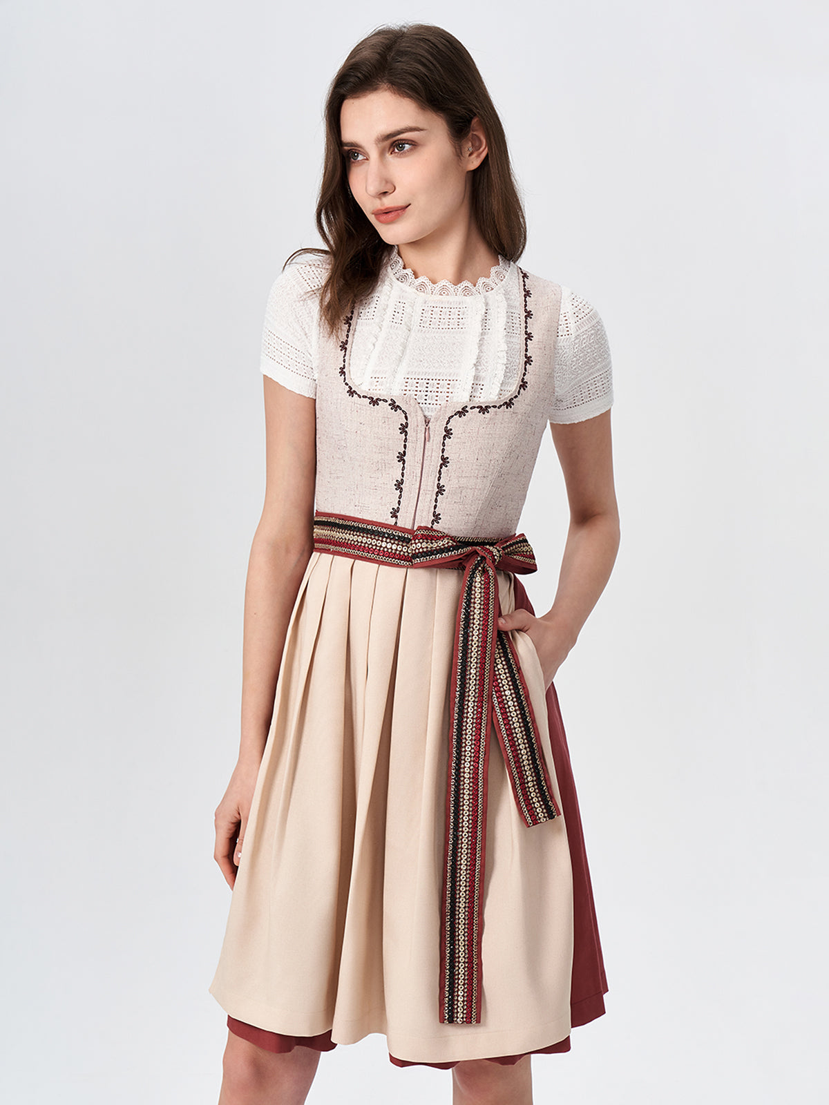 Damen Rosa Gerader Ausschnitt Dirndl