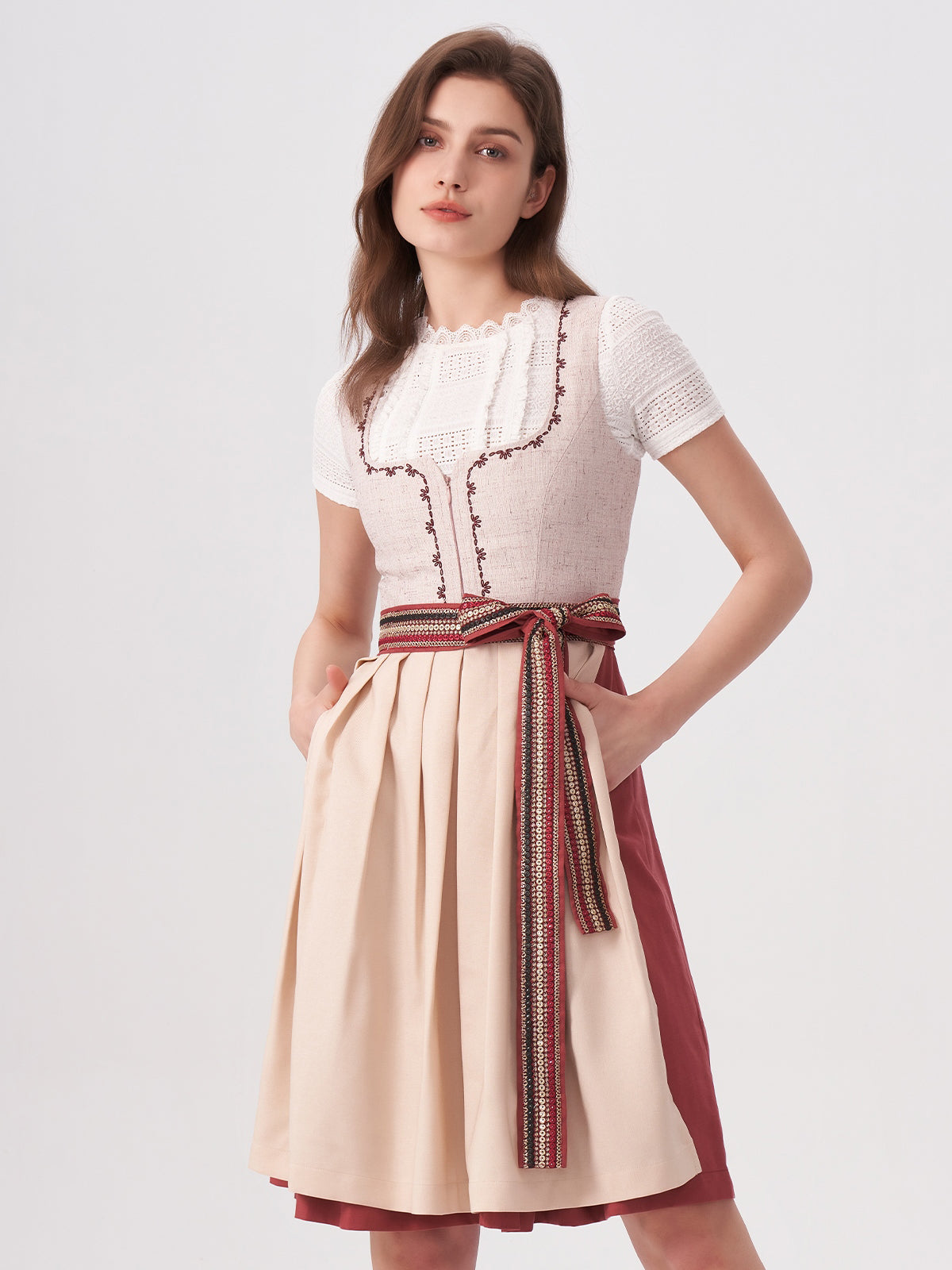 Damen Rosa Gerader Ausschnitt Dirndl