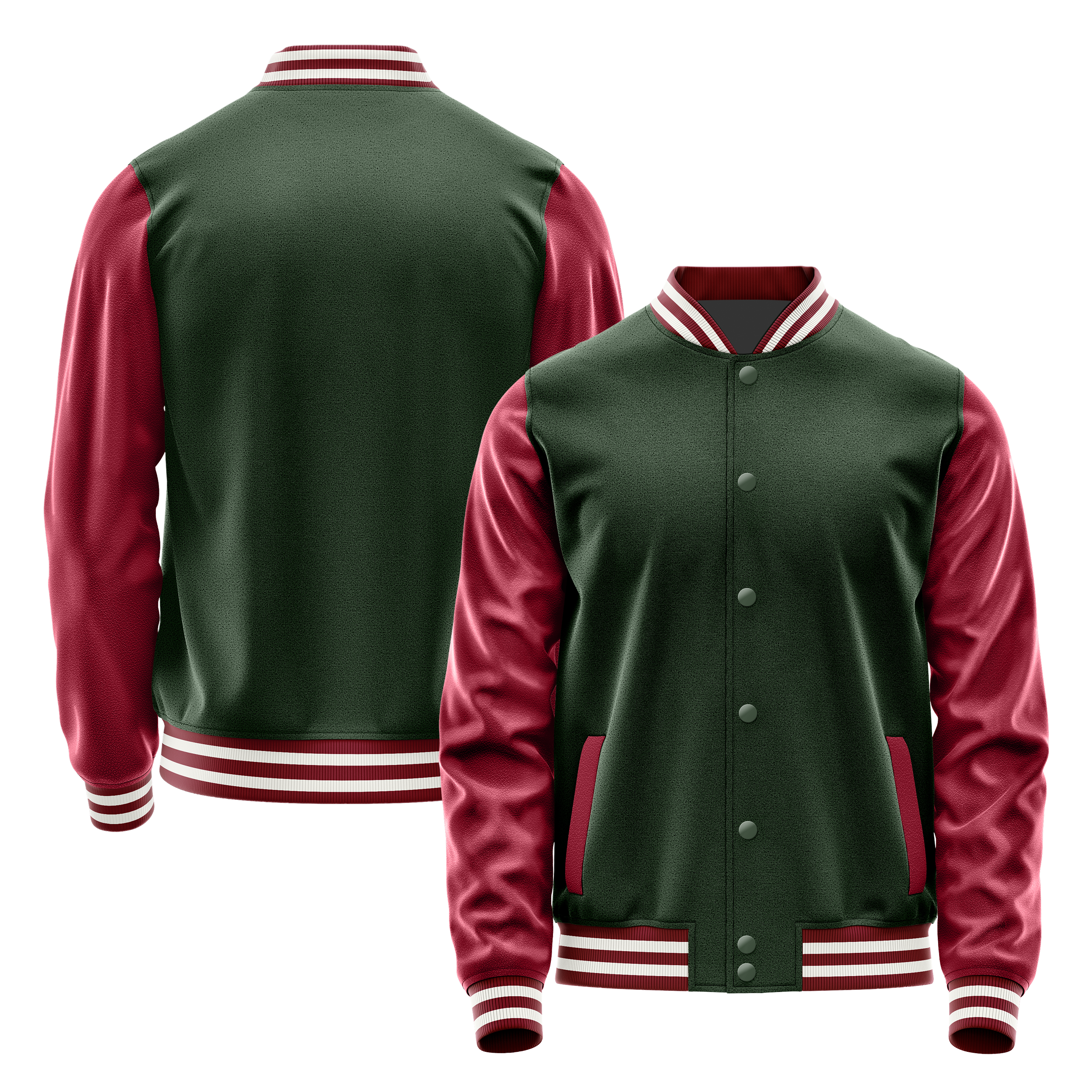 Dunkelgrün & Karminrot Leder Collegejacke JG06151518