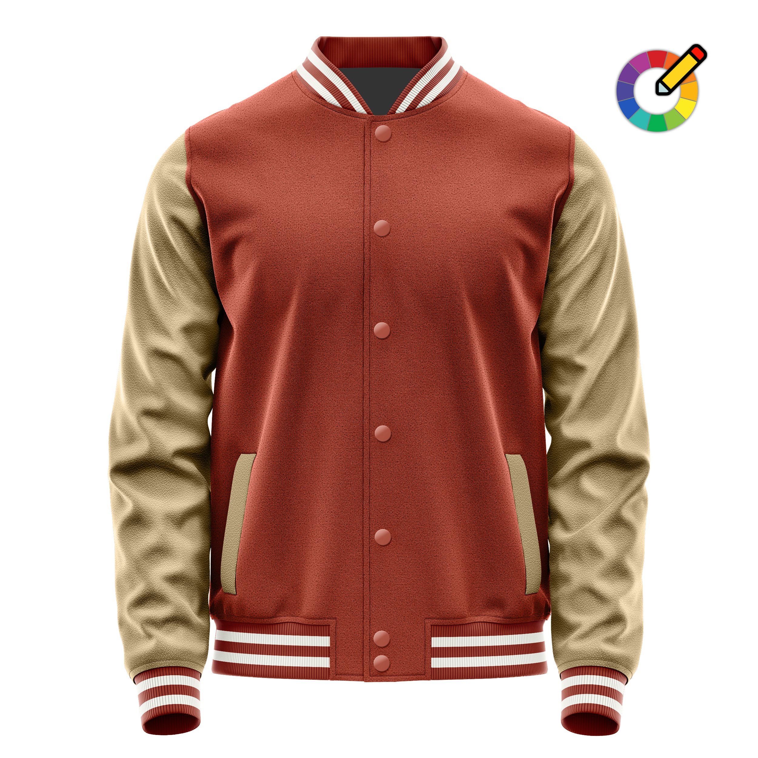 Korallenrot & Hellkhaki Leder Collegejacke JG16251618